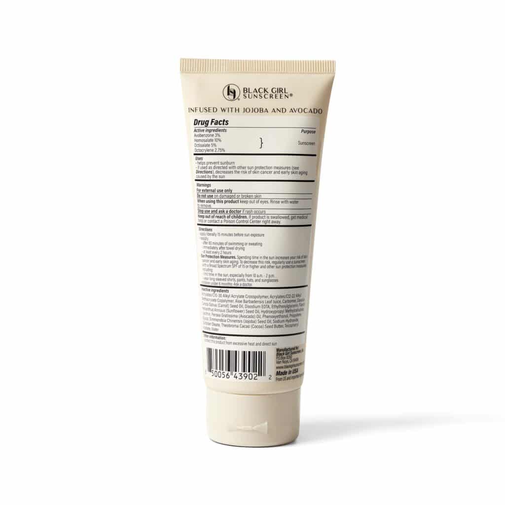 BGS Vanilla Crème SPF 30 texture — hydrating sunscreen lotion for dark skin